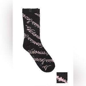 Victoria’s Secret Marshmallow Socks Black w/ Pink Script One Size Super Soft